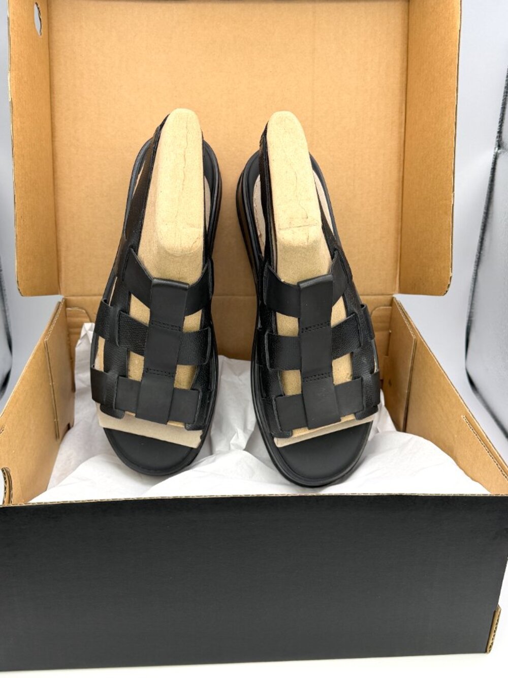 SOREL Dayspring Black Leather Platform Wedge Slingback Sandals Women’s 9.5 NIB - Picture 11 of 13